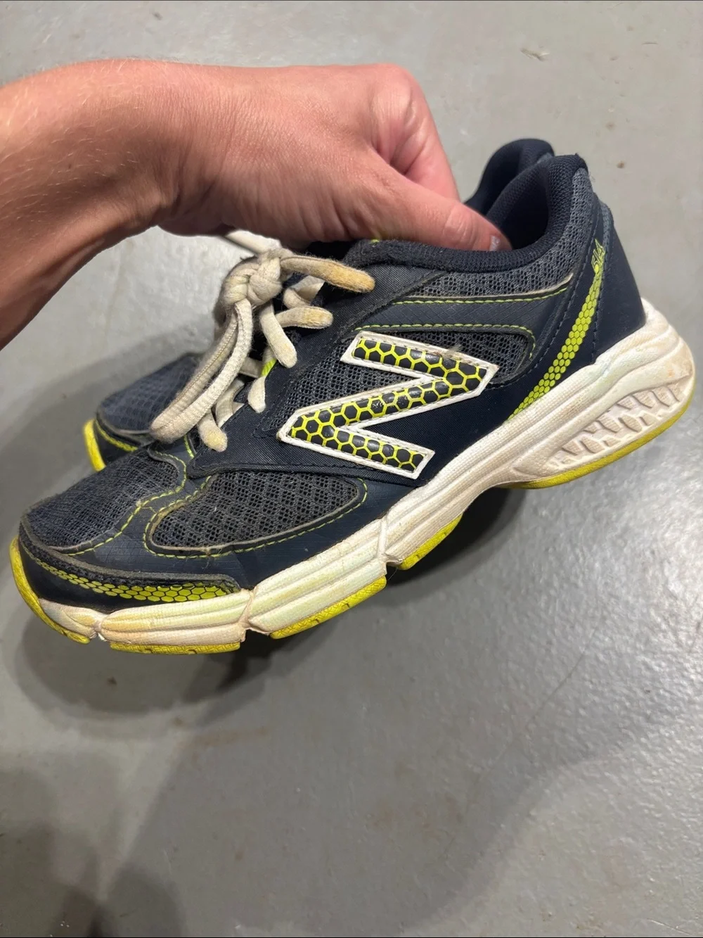New Balance Navy and Lime Kids Running Sneakers